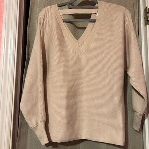 Pink Rose V-Neck Open Back Sweater - Cream